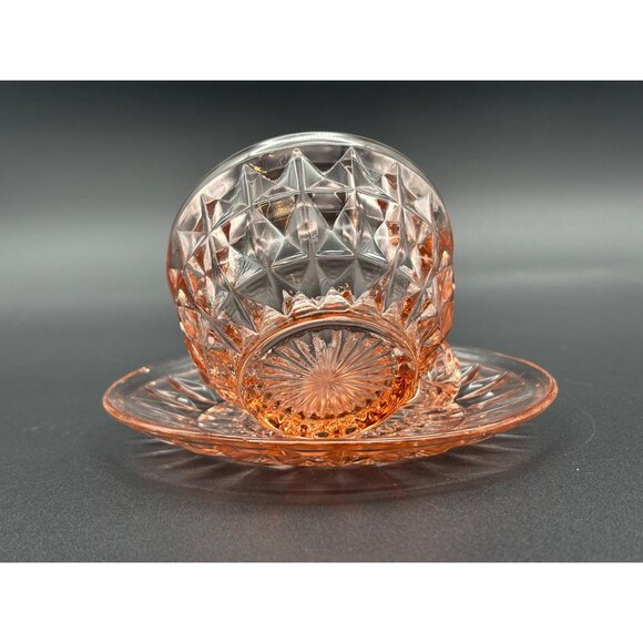 1930s Jeannette Glass Windsor Pink Depression Glass Teacup & Saucer Set - Picture 4 of 5